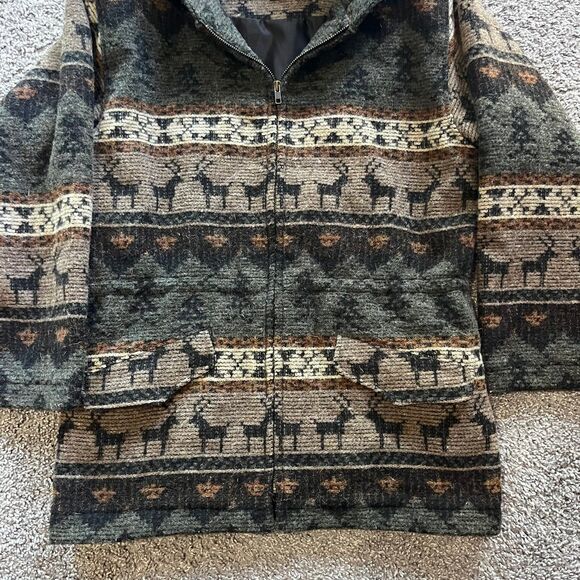 VTG 90s Woolrich Hooded Jacket Coat Elk Deer Trees Mountains Wool Winter S Brown - Picture 2 of 7